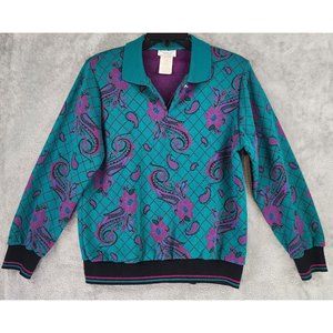 American Collection Sweater Womens Large Floral Paisley Knit 80s Vintage USA